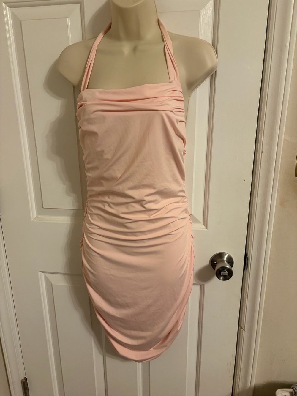 Draped Pink Halter Midi Dress